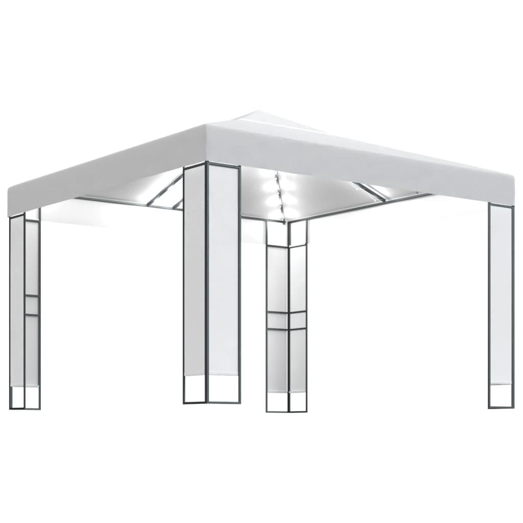Pavillon mit Doppeldach & LED-Lichterkette 3x3 m Weiß