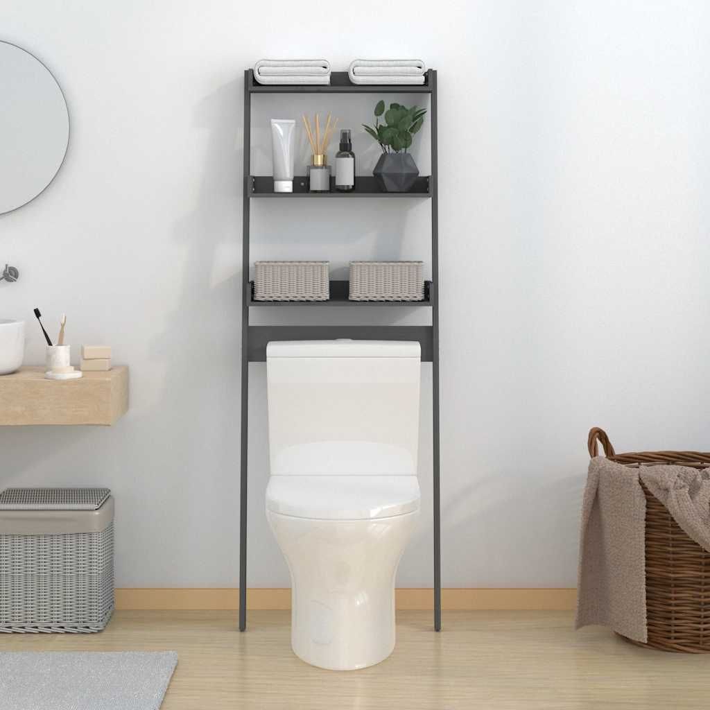 Toilettenregal Grau 63,5x32x179 cm Massivholz Kiefer