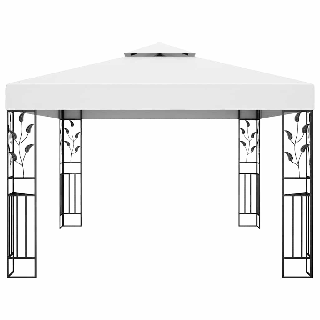 Pavillon mit Doppeldach & LED-Lichterkette 3x4 m Weiß