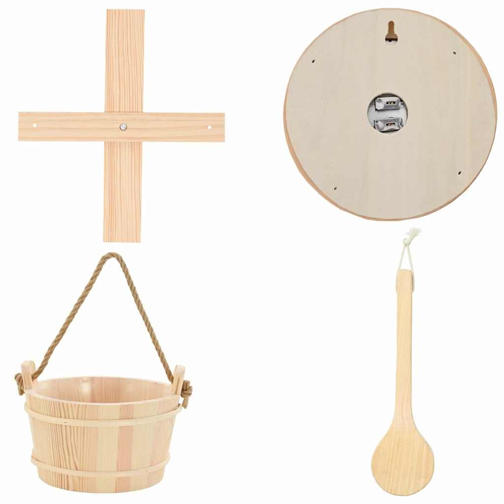 Sauna Zubehör Set 4 Stk. Braun Massives Kiefernholz und Hanf