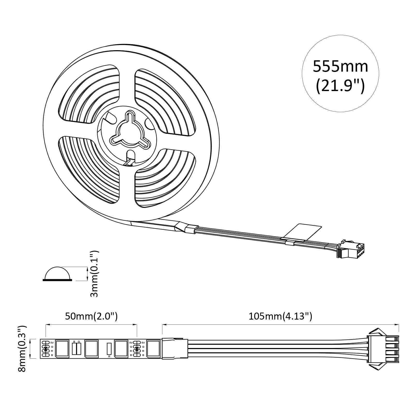 LED-Streifen 2 stk. Schwarz und Transparent