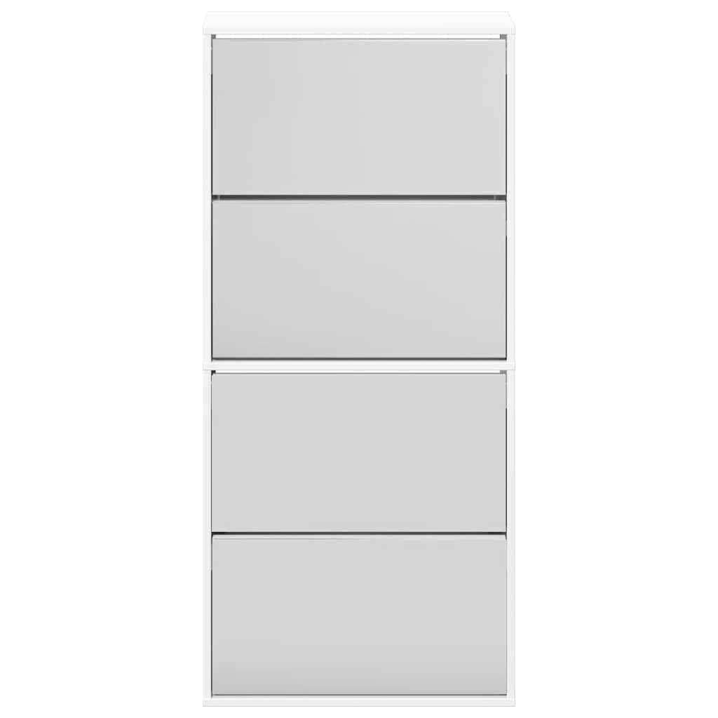 Schuhschrank mit Spiegel 4 Fächer Hochglanz-Weiß 63x17x134 cm