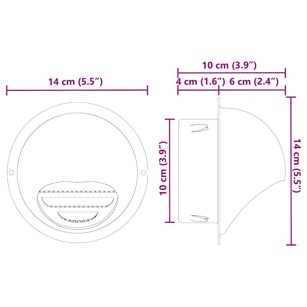 Lüftungsgitter 2 pcs Silber 100 mm Edelstahl