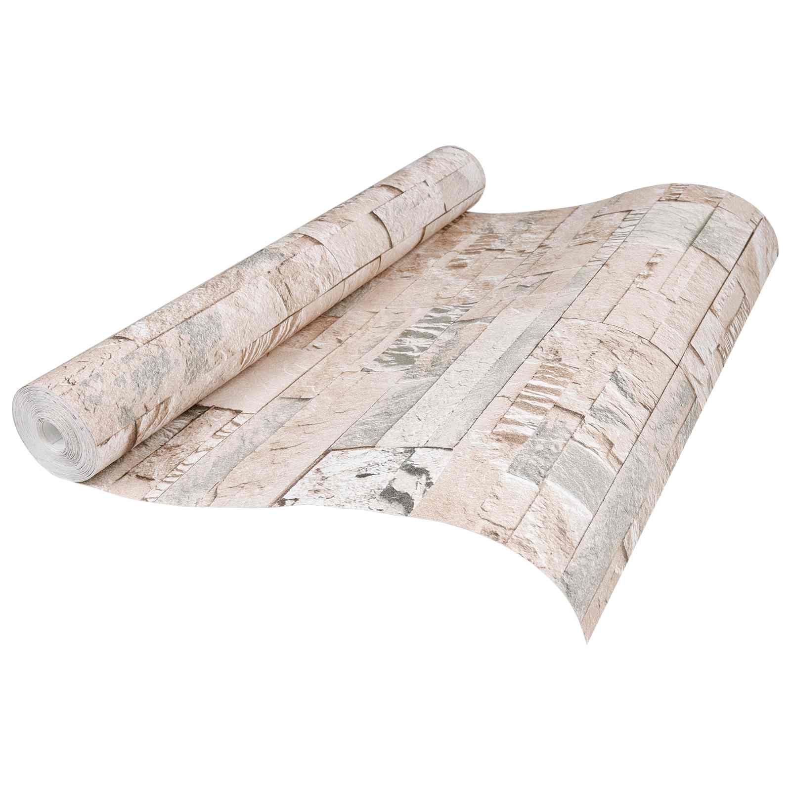 3D Stein Tapete Beige 10 x 0,53 m Vliesstoff