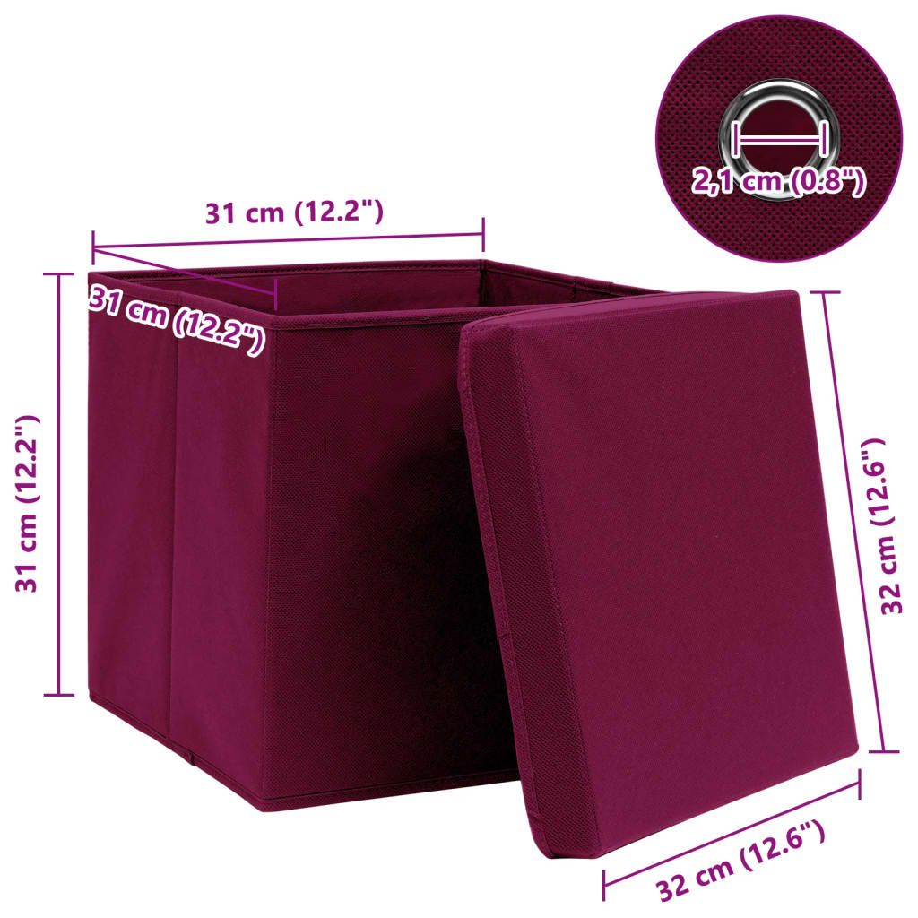 Aufbewahrungsboxen mit Deckeln 4Stk. Dunkelrot 32x32x32cm Stoff
