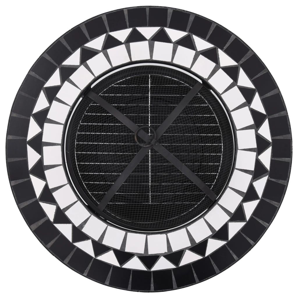 Feuertisch Mosaik Keramik Schwarz und Weiß 68 cm