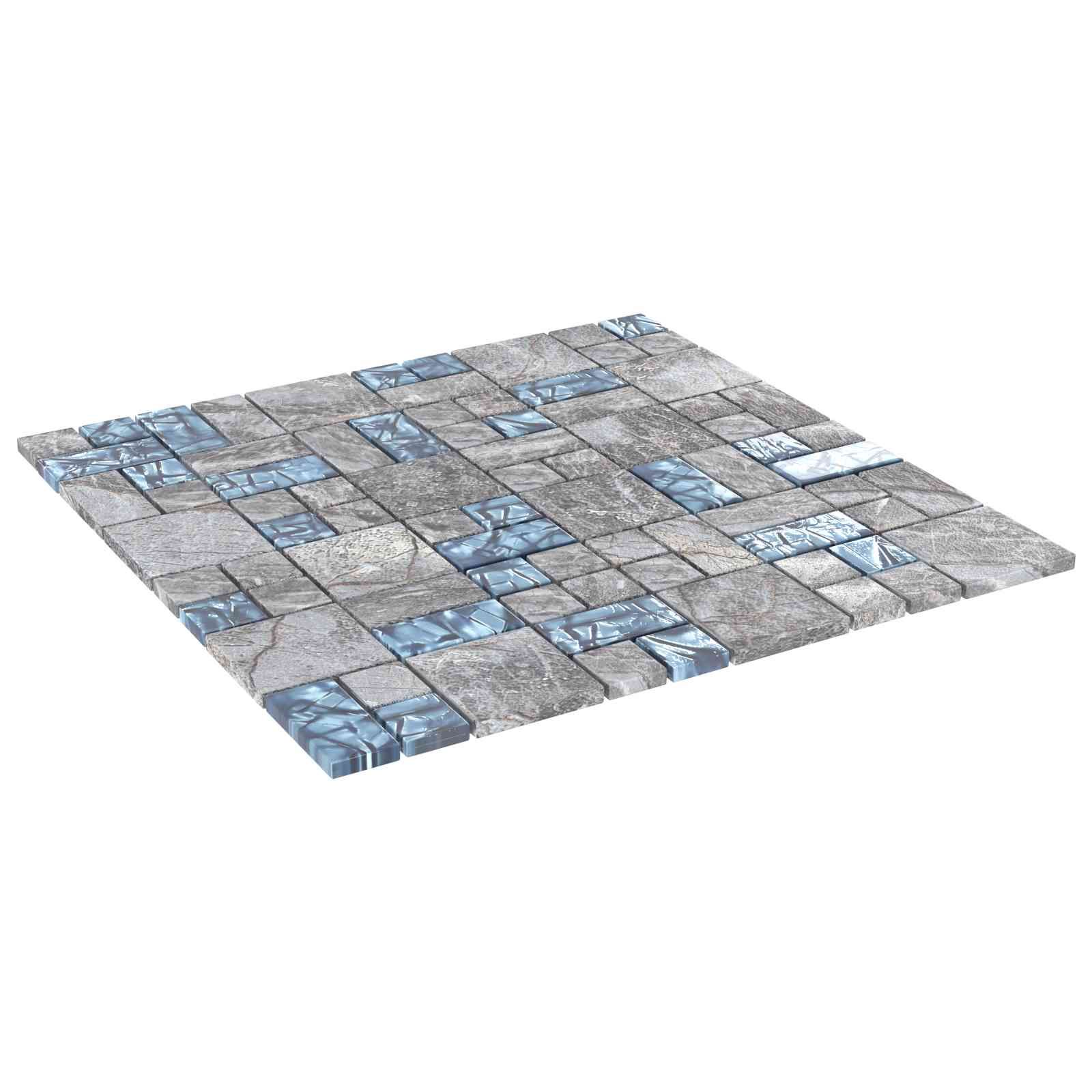 Mosaikfliese 11 pcs Grau und Blau 50 x 50 cm Glas
