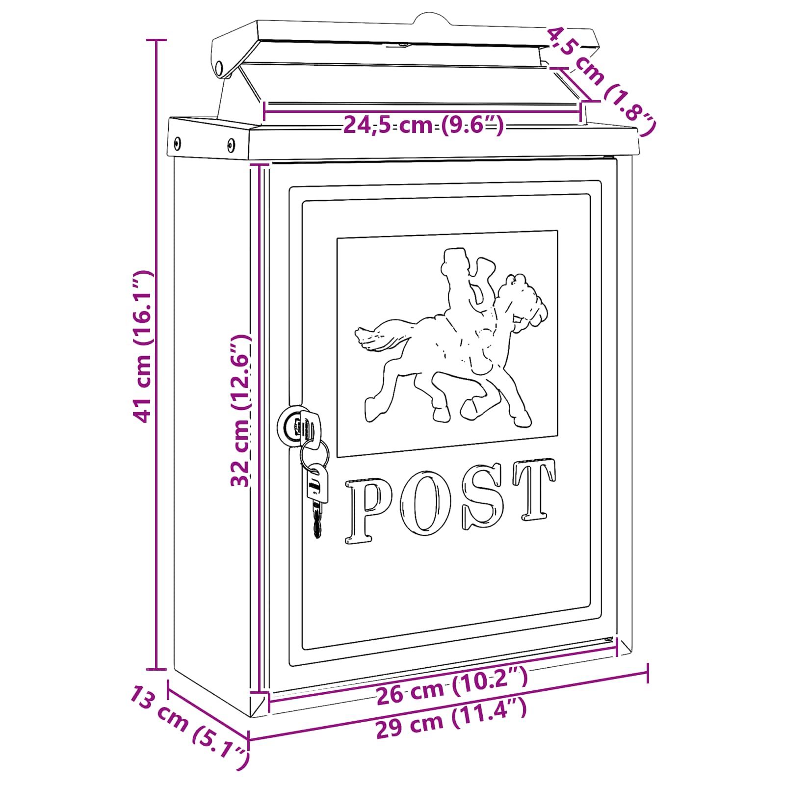Wandmontierter Briefkasten mit Speicher Schwarz 29 x 13 x 41 cm