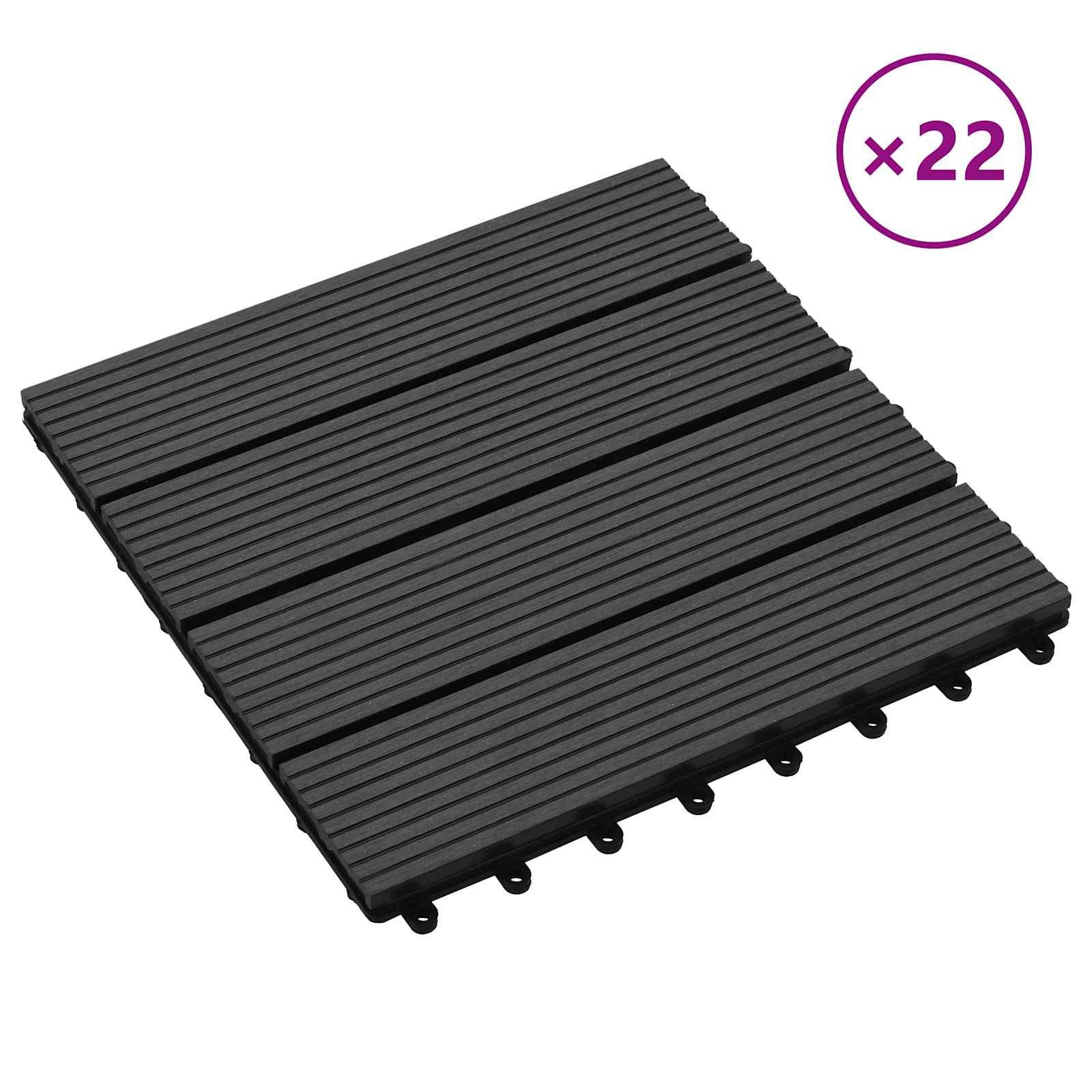 Terrassenfliese 22 stk. Schwarz 30 x 30 cm WPC