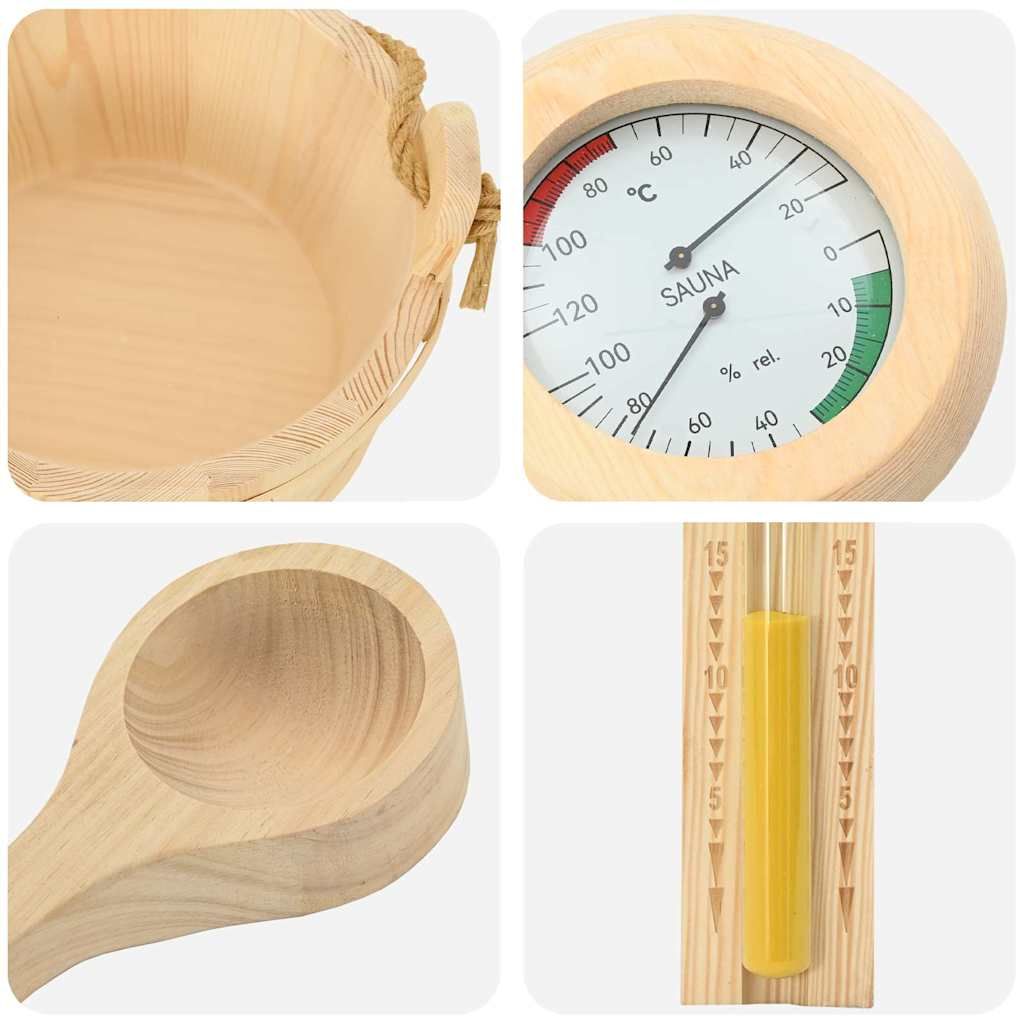 Sauna Zubehör Set 4 Stk. Braun Massives Kiefernholz und Hanf