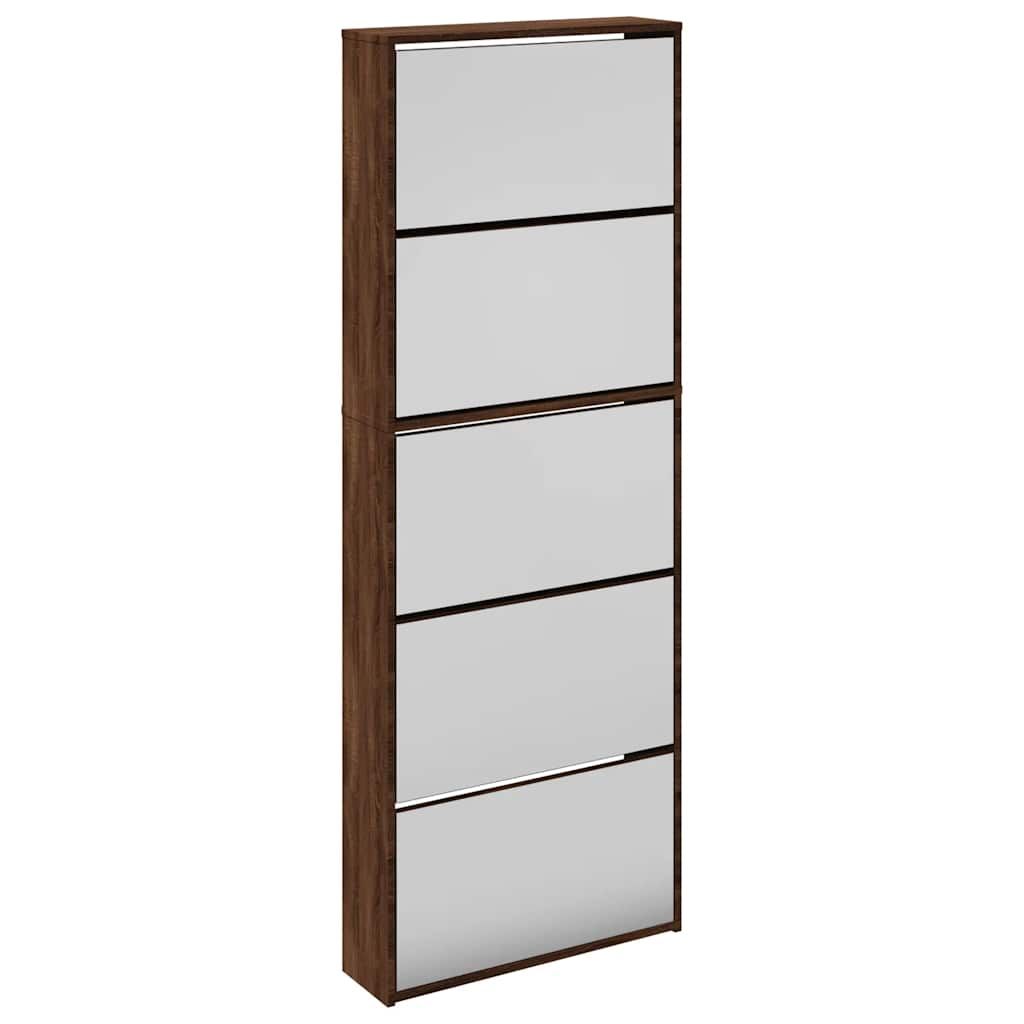 Schuhschrank mit Spiegel 5 Fächer Braun Eiche 63x17x169,5 cm