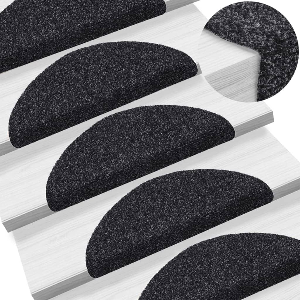 Stufenmatten Selbstklebend 15 Stk. 56x17x3 cm Schwarz Halbrund