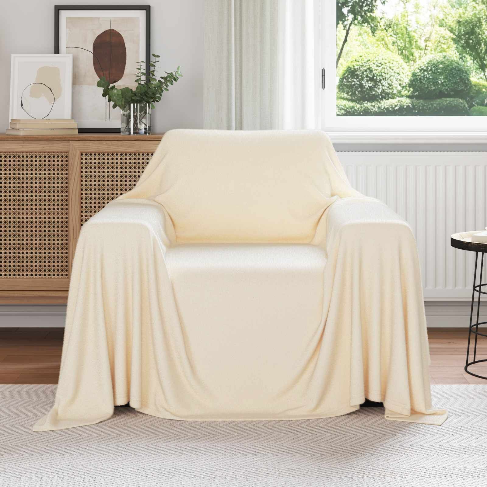 Überwurfdecke Creme 210 x 140 cm Fleece