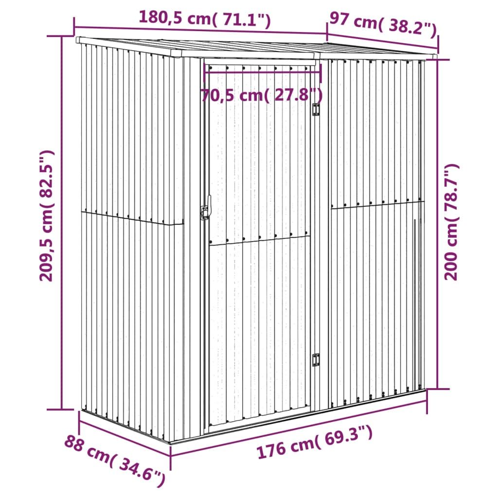 Gartenhaus 180,5x97x209,5 cm Verzinkter Stahl Holzoptik