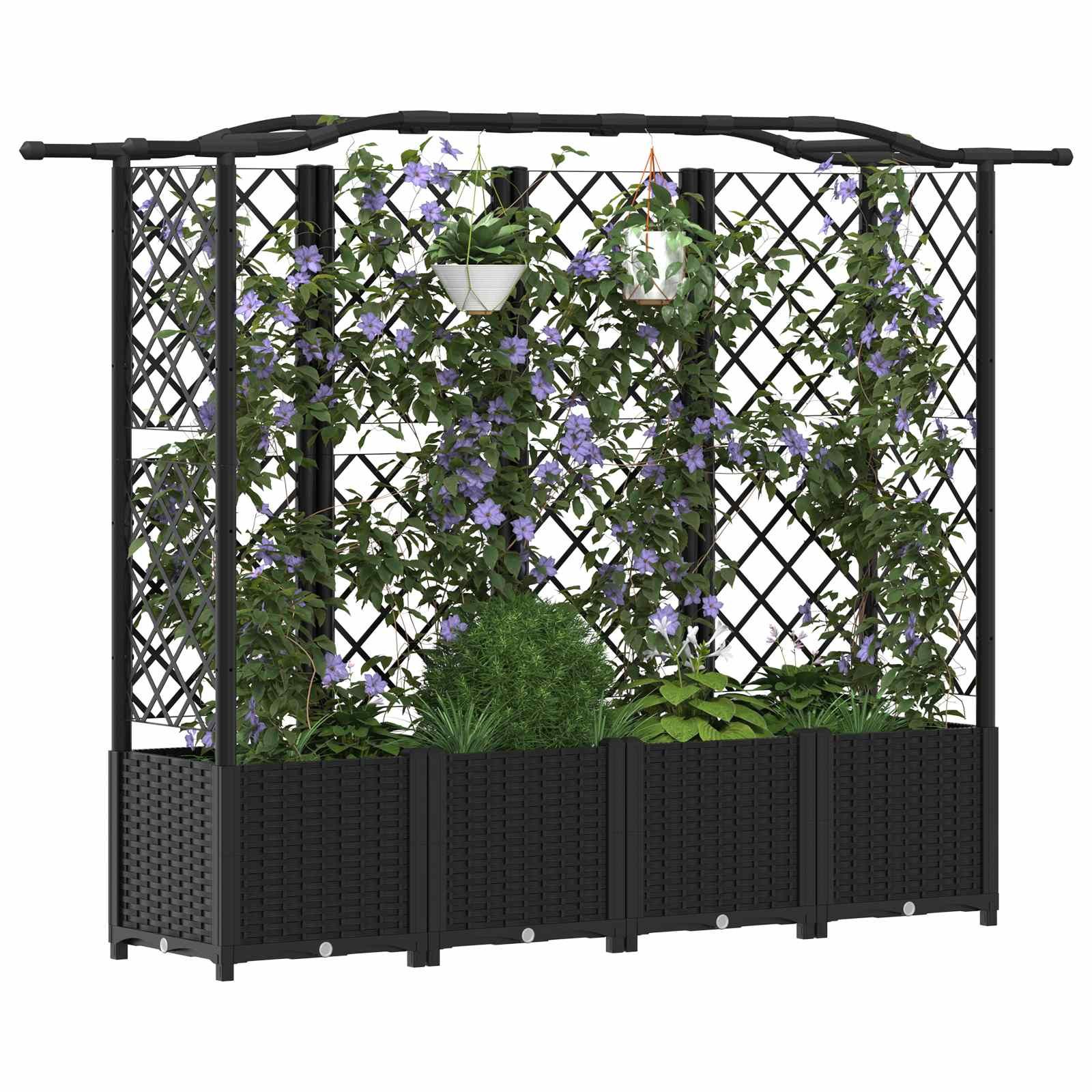 Hochbeet mit Rankgitter und Dach Schwarz 204 x 40 x 138 cm PP