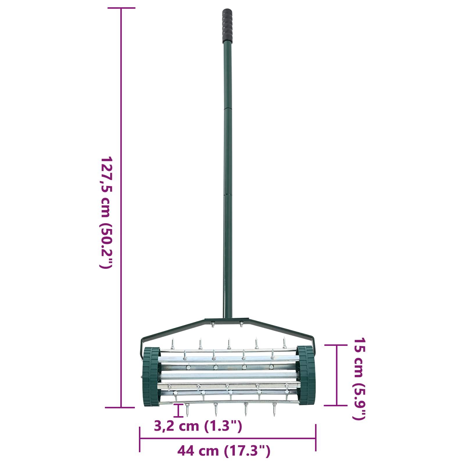 Rasenroller mit Luftungszangen Grün 127,5 x 44 cm Stahl