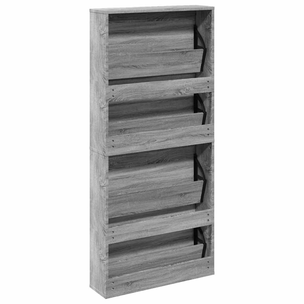 Schuhschrank mit Spiegel 4 Fächer Grau Sonoma 63x17x134 cm