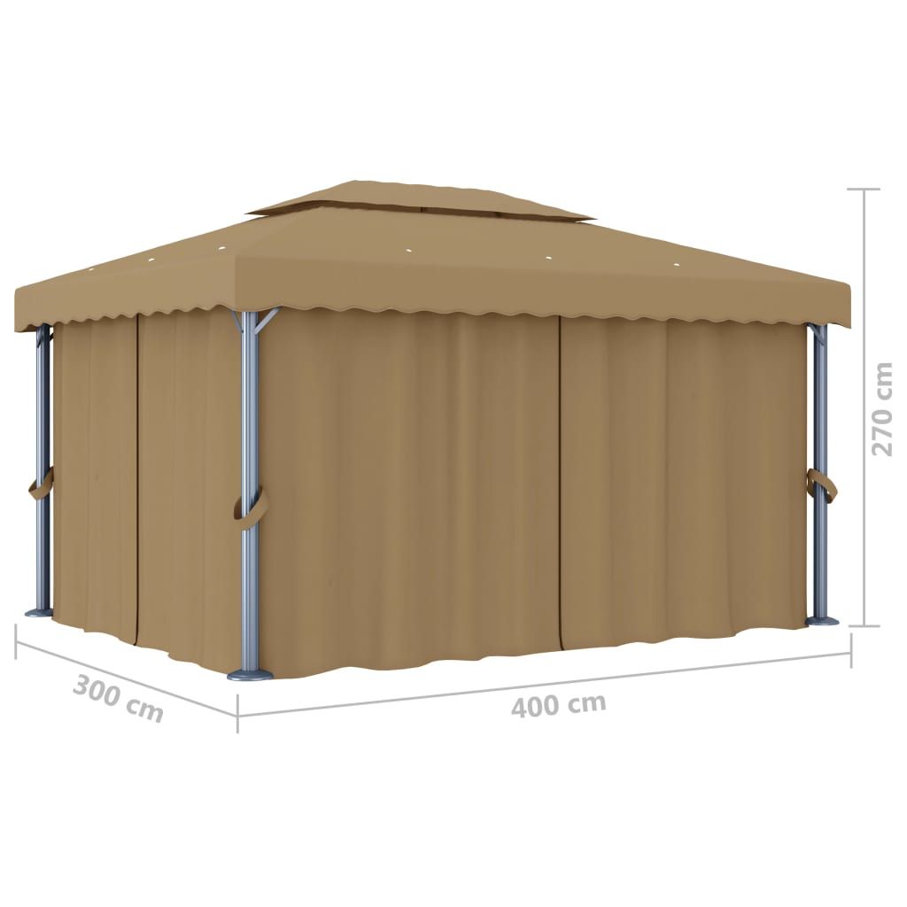 Pavillon mit Vorhang 4x3 m Taupe Aluminium