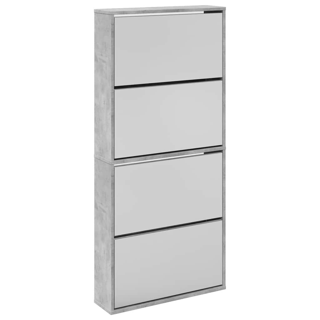 Schuhschrank mit Spiegel 4 Fächer Betongrau 63x17x134 cm
