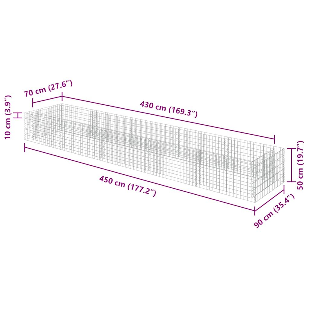 Gabionen-Hochbeet Verzinkter Stahl 450×90×50 cm