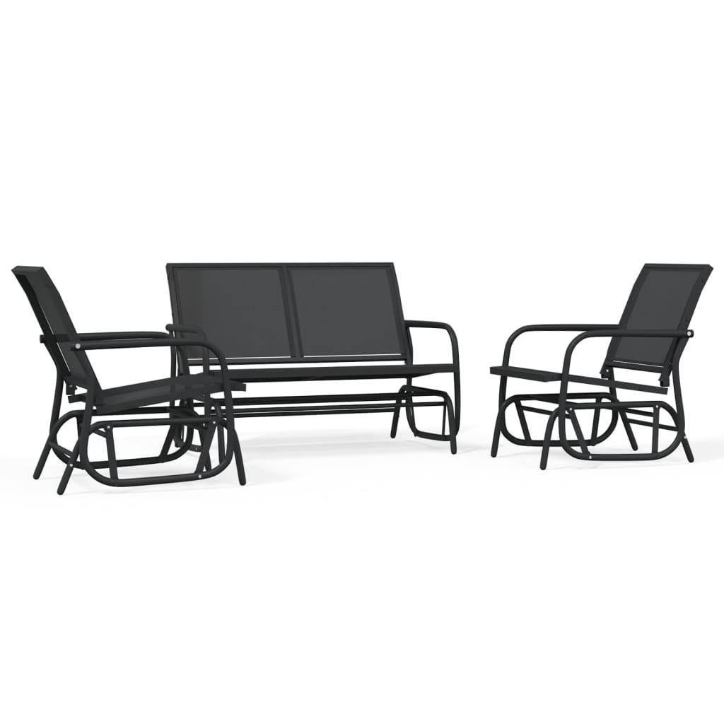 3-tlg. Garten-Lounge-Set Schaukel Schwarz Textilene und Stahl