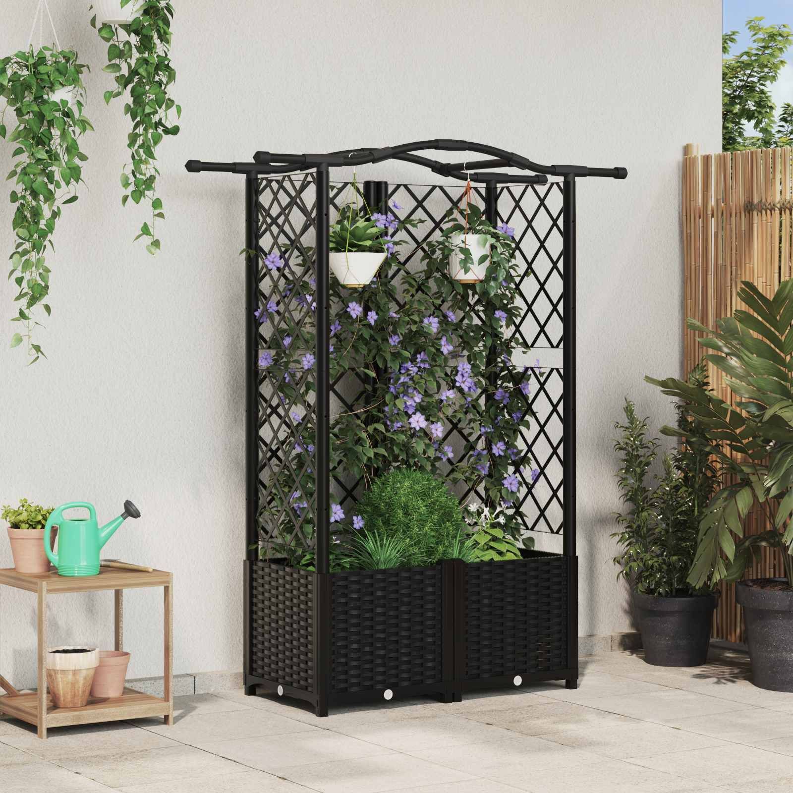 Hochbeet mit Rankgitter und Dach Schwarz 122 x 40 x 138 cm PP