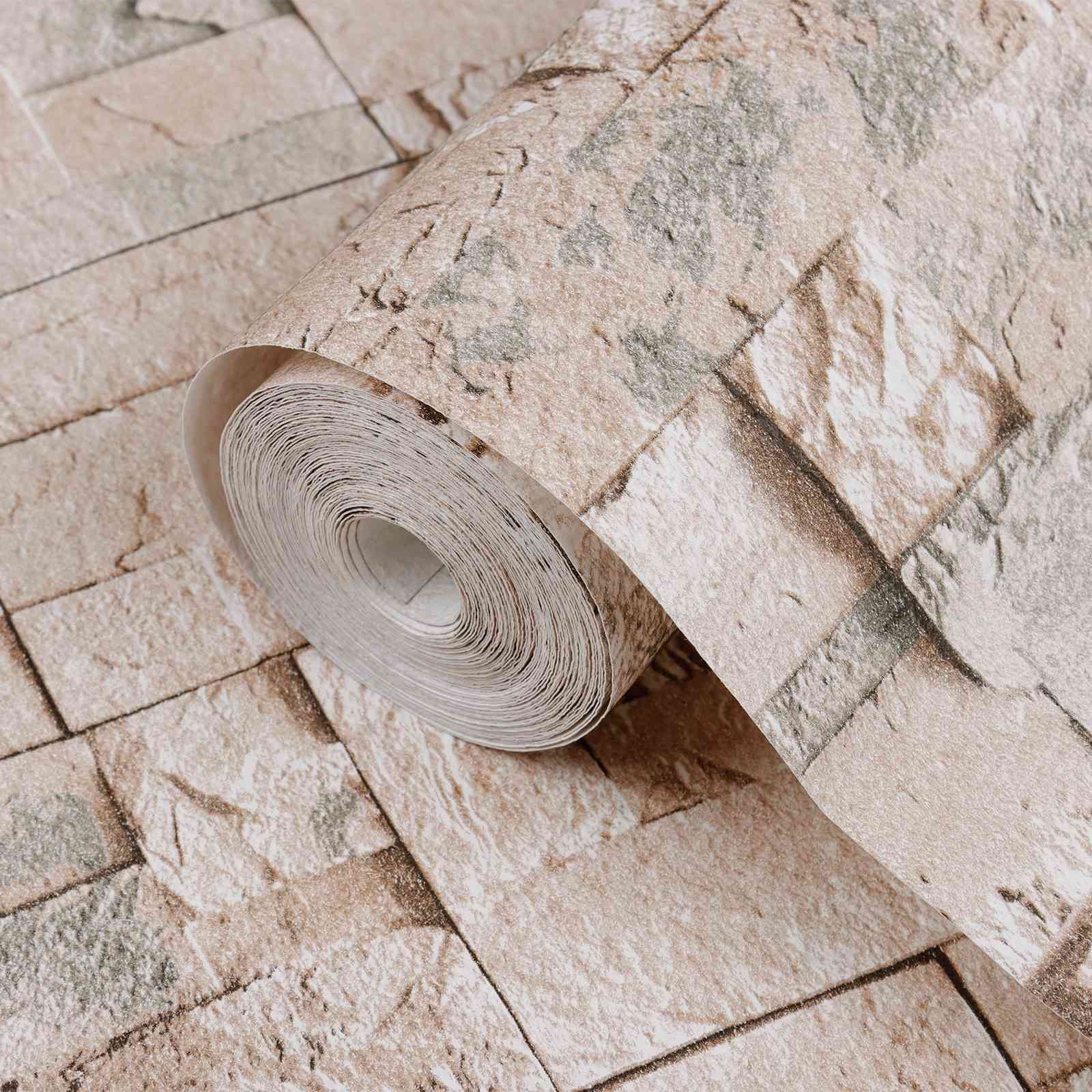 3D Stein Tapete Beige 10 x 0,53 m Vliesstoff