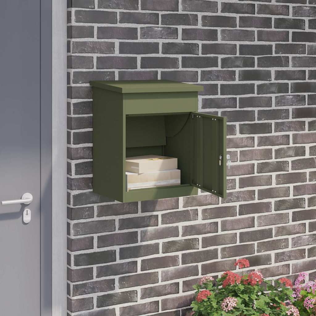 Paketdrop-Box mit Speicher Olivgrün 47,5 x 38 x 59 cm Stahl