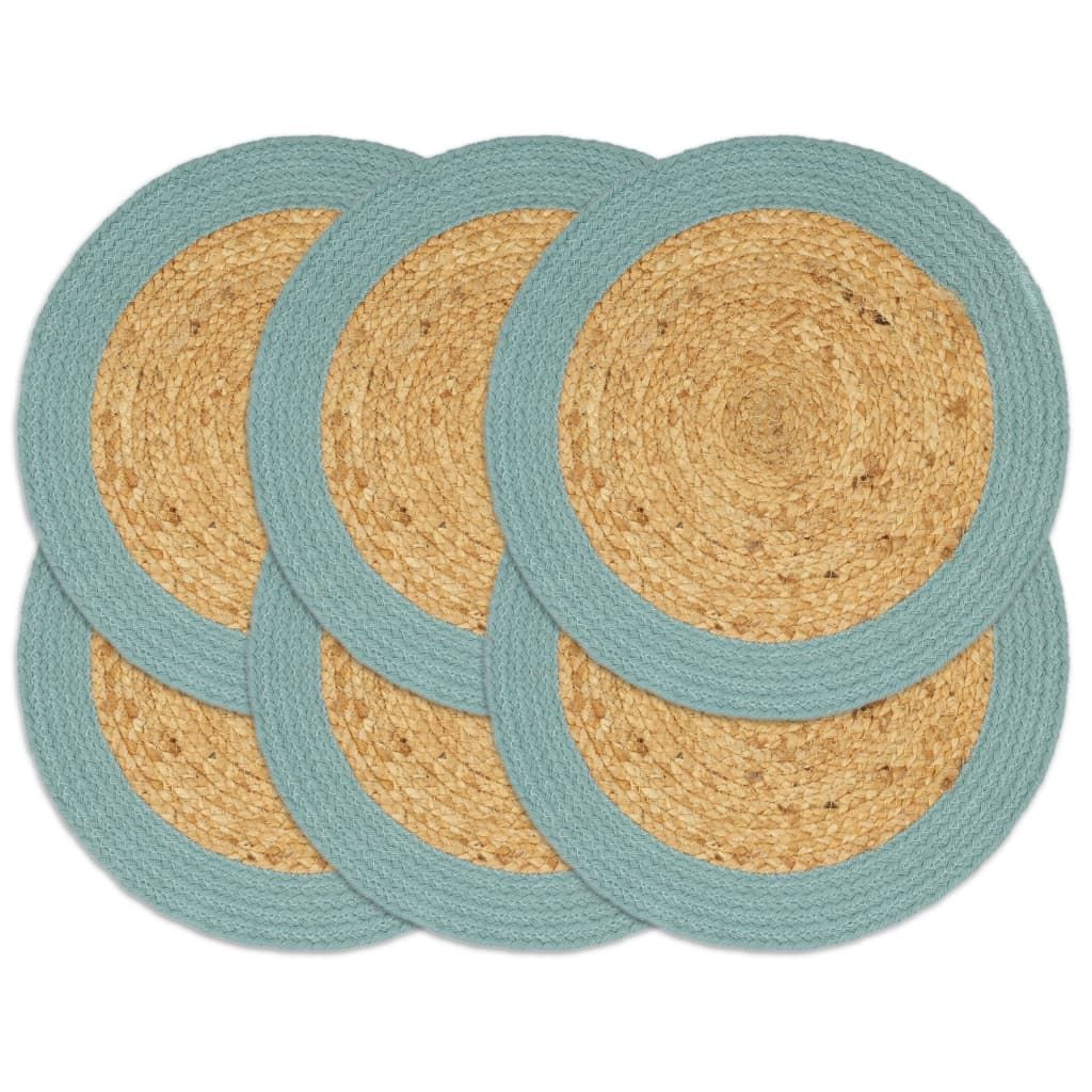 Tischsets 6 Stk. Natur und Grün 38 cm Jute und Baumwolle