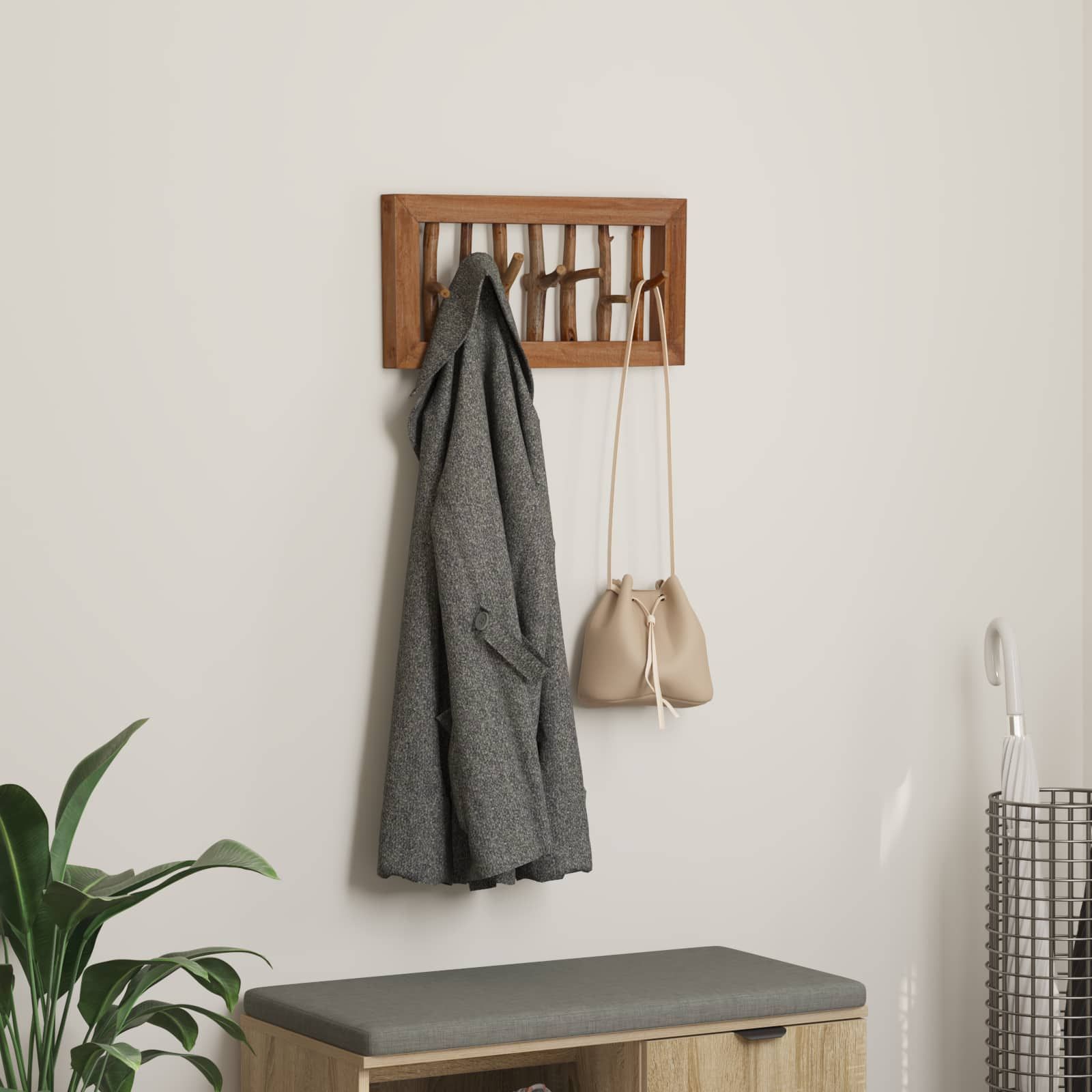 Mantelhaken Natur 50 x 10 x 25 cm Massives Mahagoni Holz