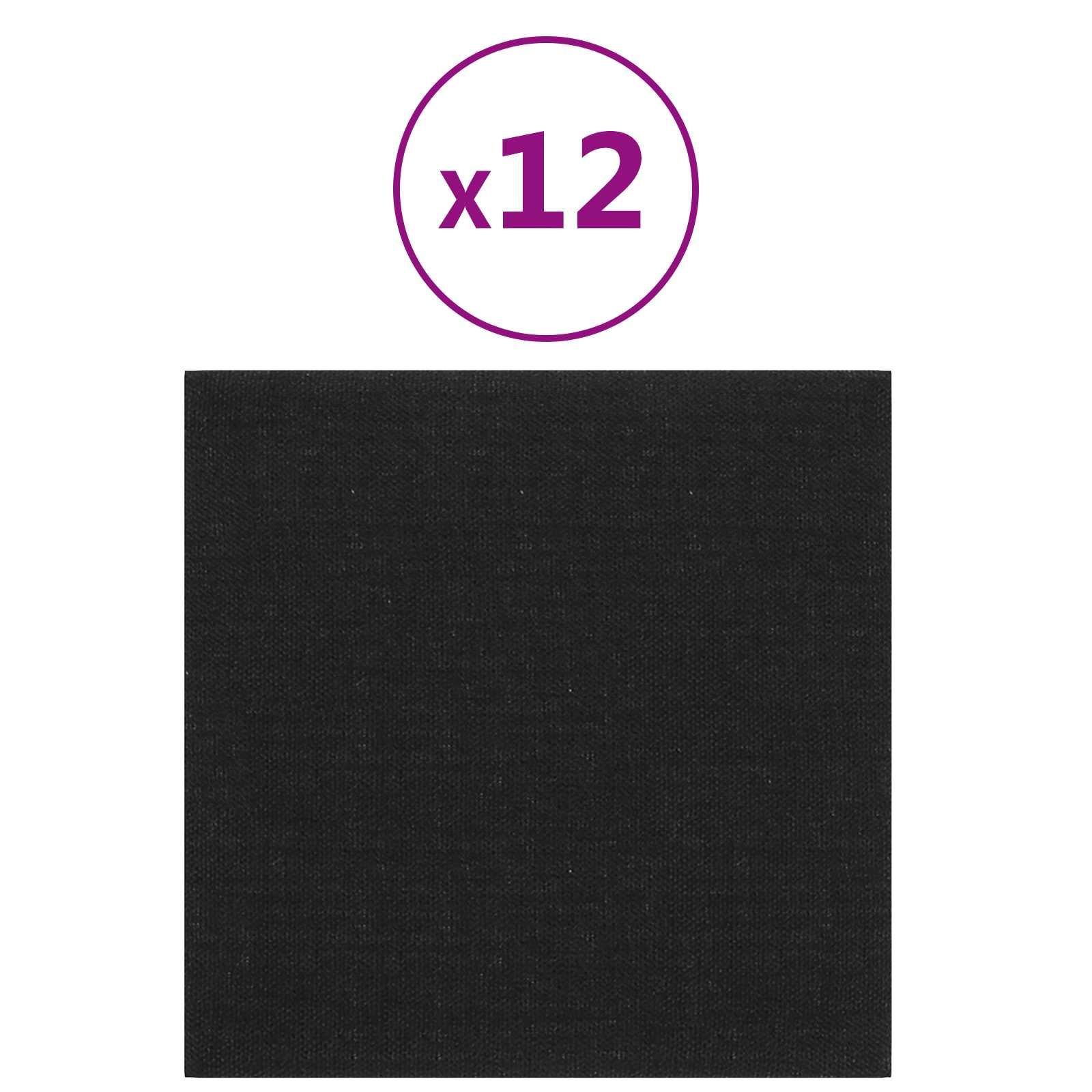 Wandkopfteilen 12 pcs Schwarz 30 x 30 cm Stoff