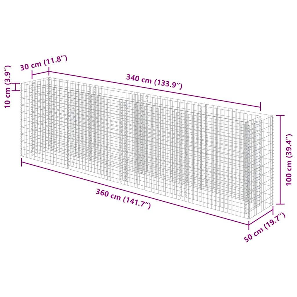 Gabionen-Hochbeet Verzinkter Stahl 360×50×100 cm