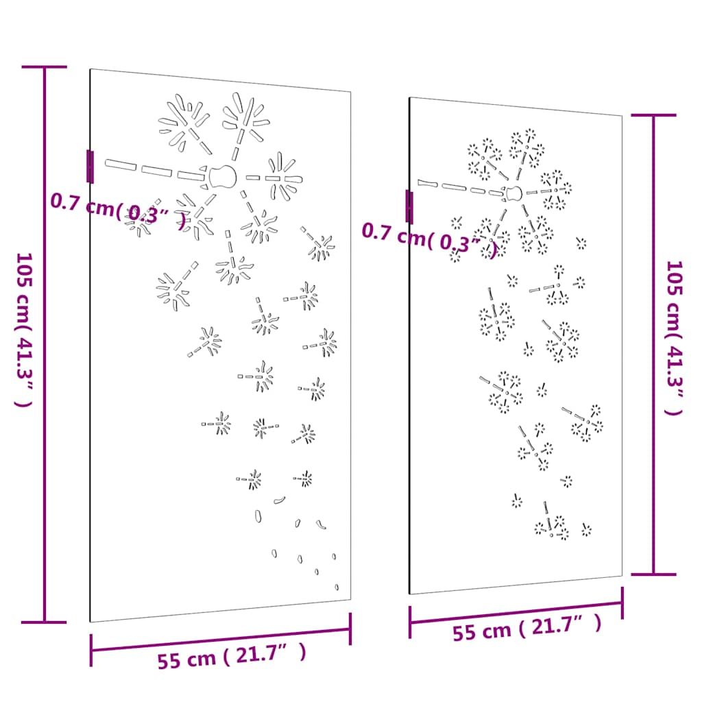 2-tlg. Garten-Wanddeko 105x55 cm Cortenstahl Blumen-Design