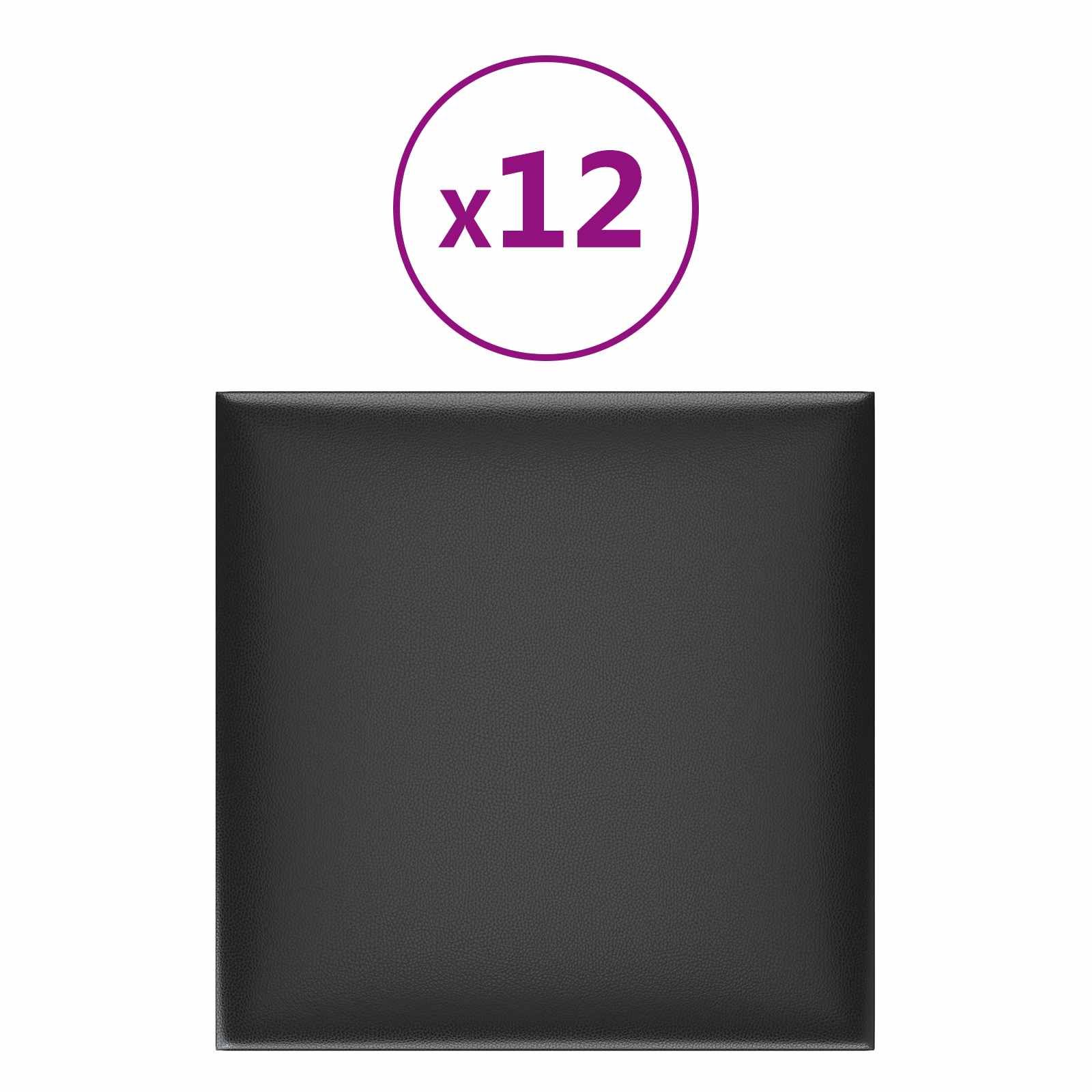 Wandkopfteilen 12 pcs Schwarz 30 x 30 cm Stoff
