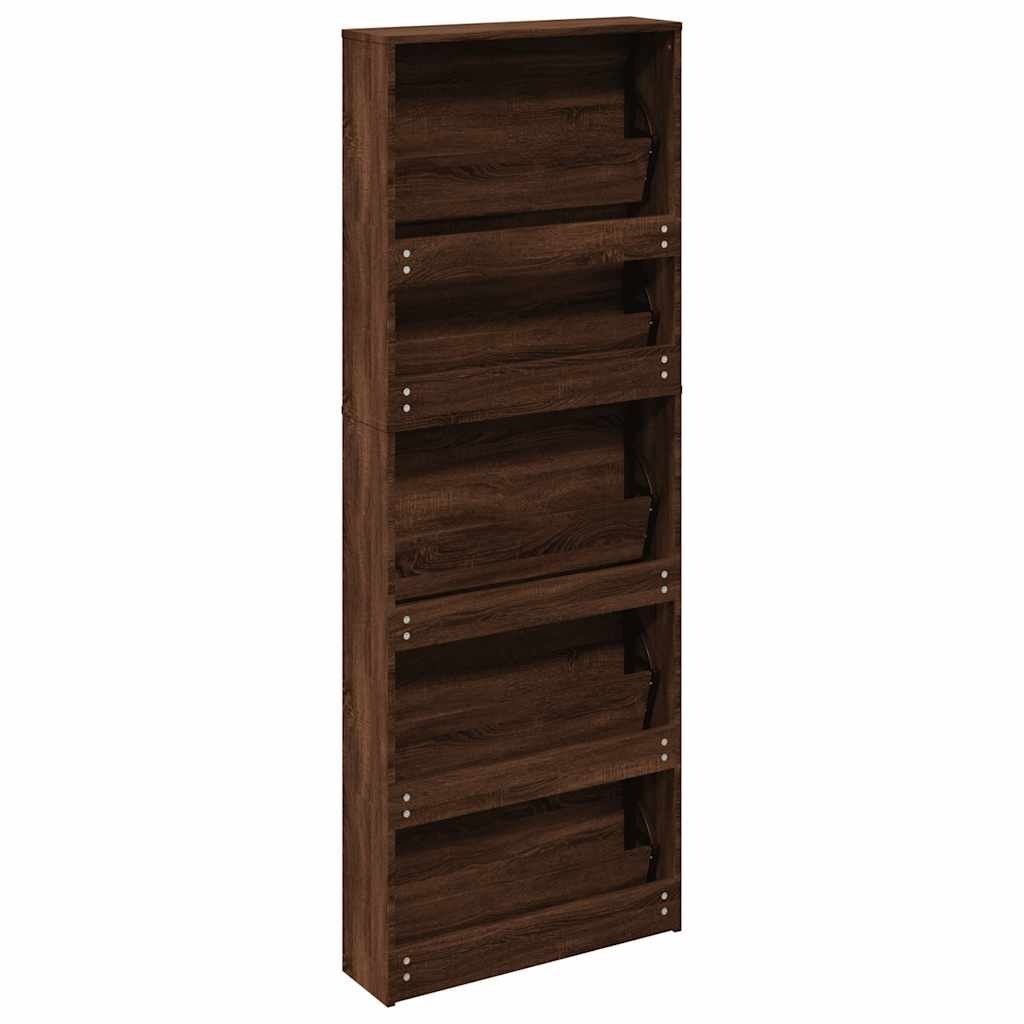 Schuhschrank mit Spiegel 5 Fächer Braun Eiche 63x17x169,5 cm
