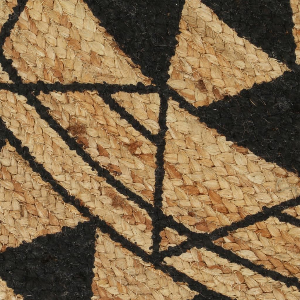 Teppich Handgefertigt Jute Schwarzer Druck 90 cm