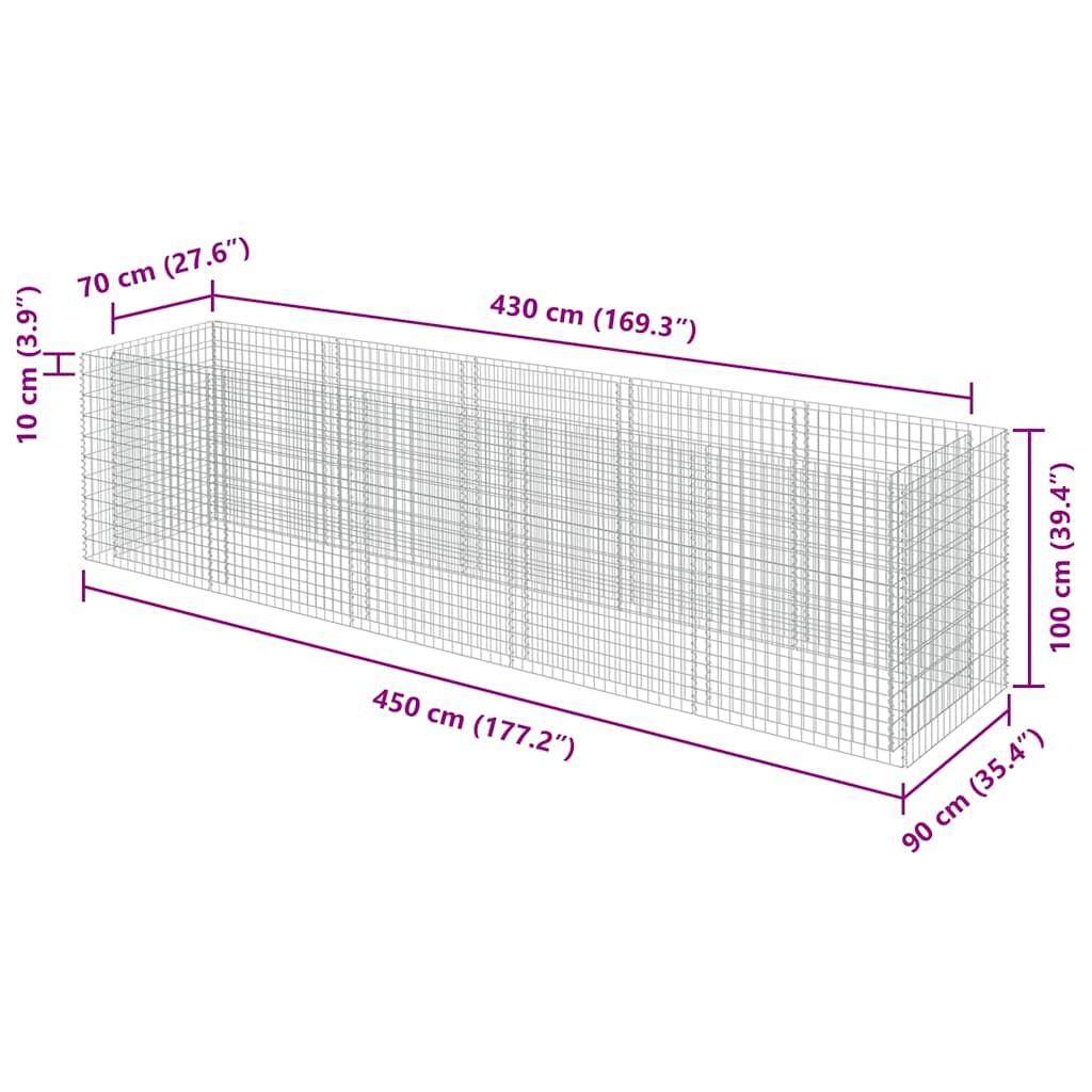 Gabionen-Hochbeet Verzinkter Stahl 450×90×100 cm