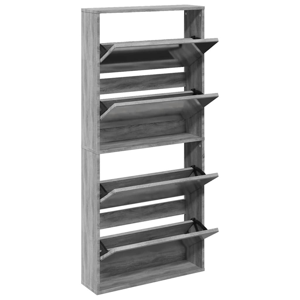 Schuhschrank mit Spiegel 4 Fächer Grau Sonoma 63x17x134 cm