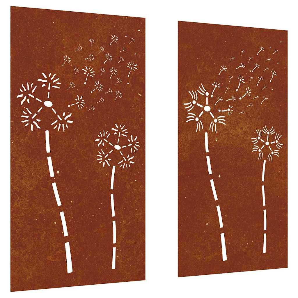 2-tlg. Garten-Wanddeko 105x55 cm Cortenstahl Blumen-Design
