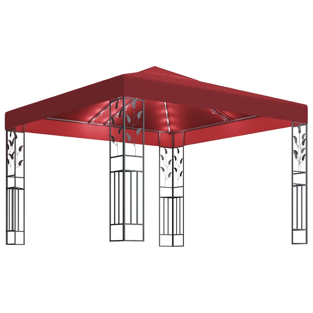 Pavillon mit LED-Lichterkette 3x3 m Weinrot