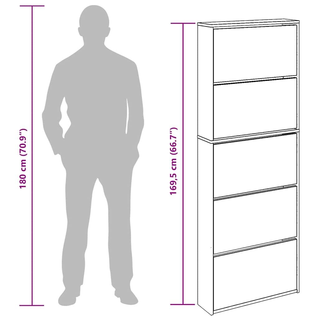 Schuhschrank mit Spiegel 5 Fächer Grau Sonoma 63x17x169,5 cm