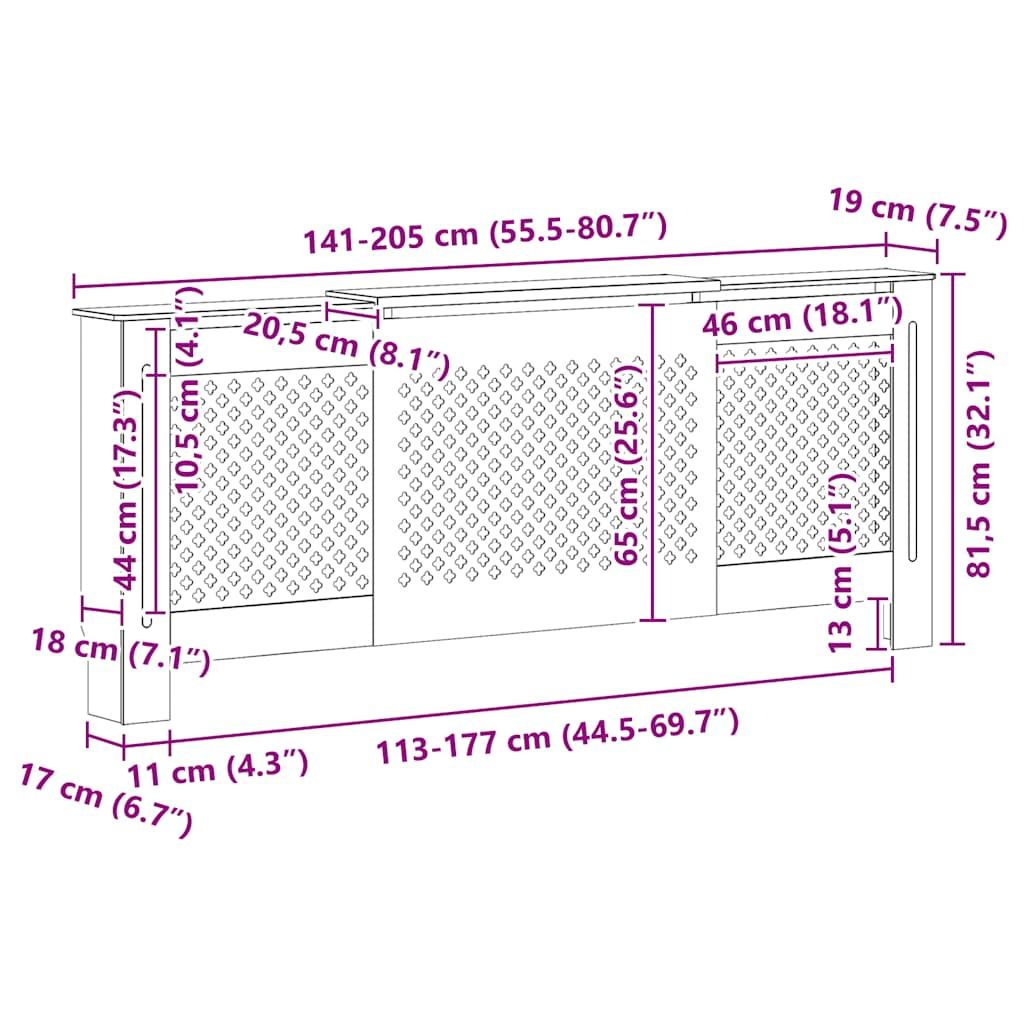 MDF Heizkörperverkleidung Grau 205 cm