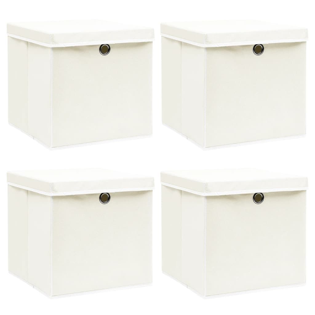 Aufbewahrungsboxen mit Deckeln 4 Stk. Weiß 32x32x32 cm Stoff