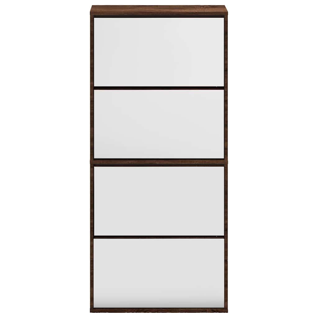 Schuhschrank mit Spiegel 4 Fächer Braun Eiche-Optik 63x17x134cm