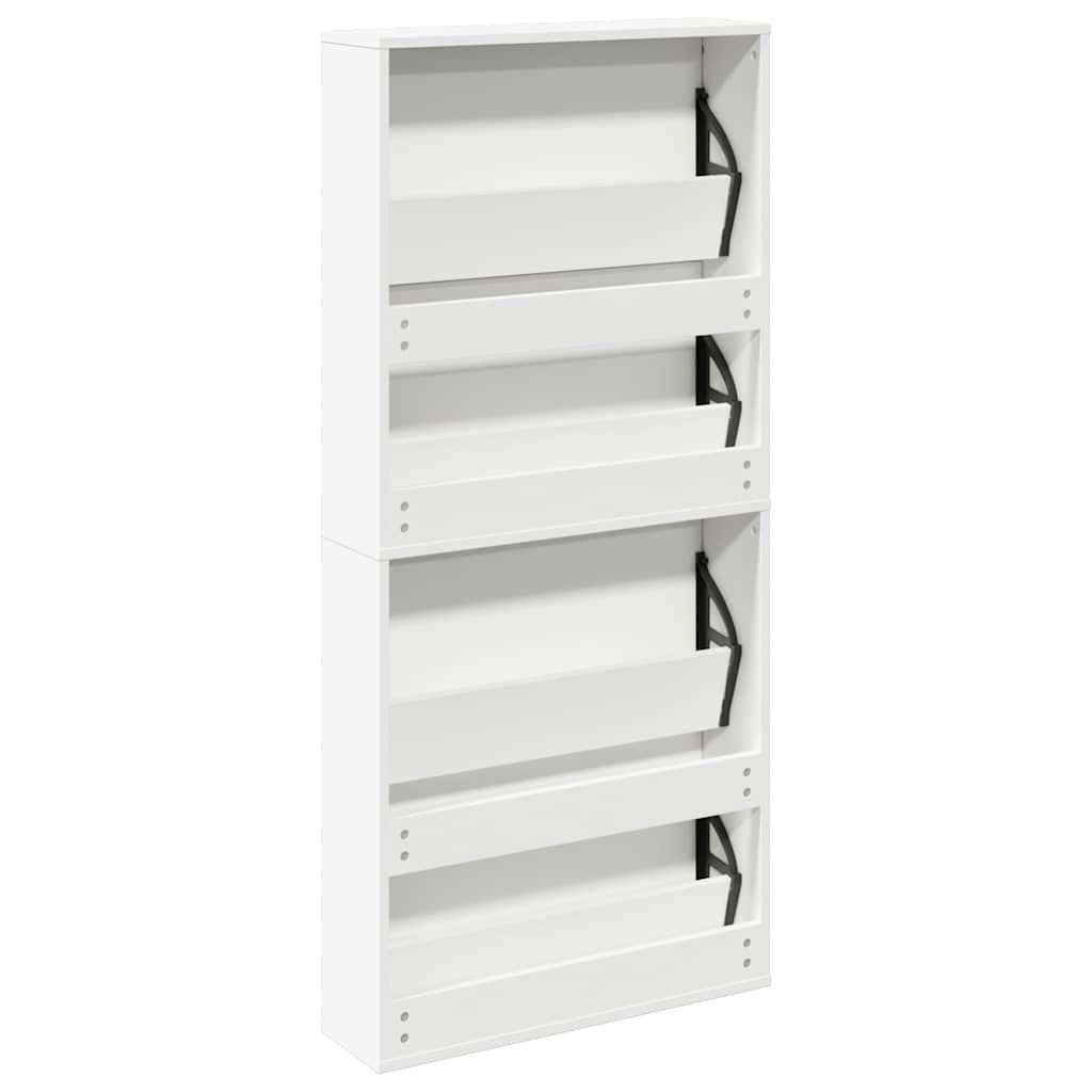 Schuhschrank mit 4 Fächern Spiegel Weiß 63×17×134 cm