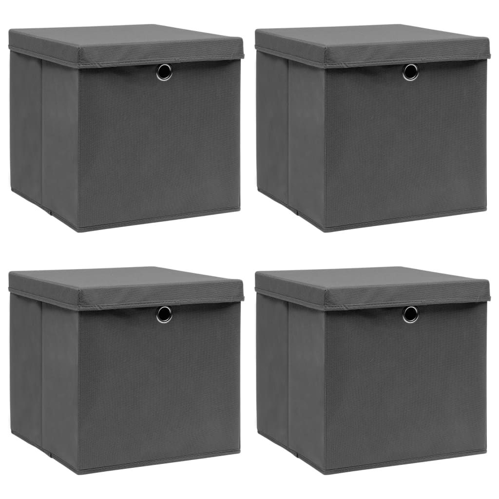 Aufbewahrungsboxen mit Deckeln 4 Stk. Grau 32x32x32 cm Stoff