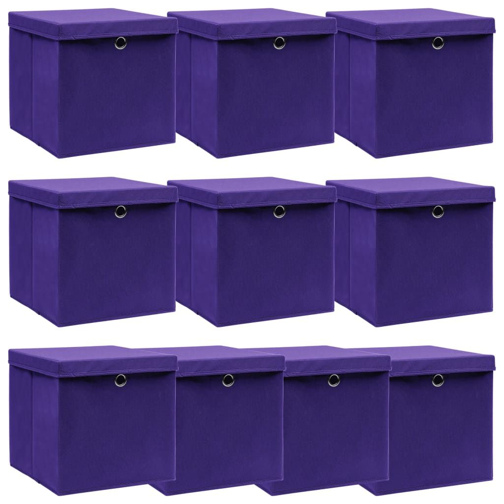 Aufbewahrungsboxen mit Deckeln 10 Stk. Lila 32x32x32 cm Stoff