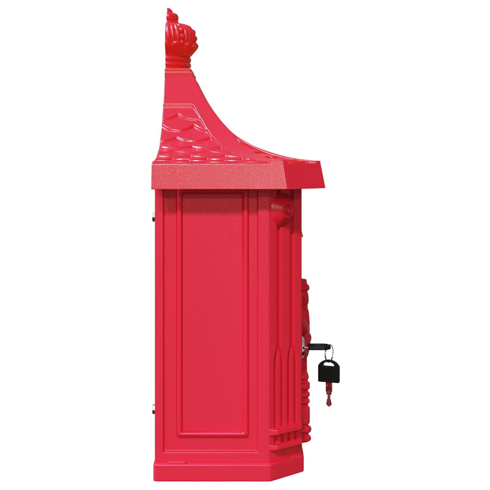 Wandmontierter Briefkasten Rot 40,5 x 16 x 45 cm Gussaluminium