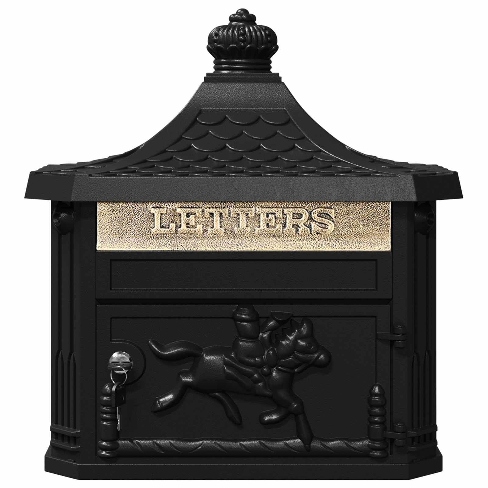 Wandmontierter Briefkasten mit Tür Schwarz 40,5 x 16 x 45 cm