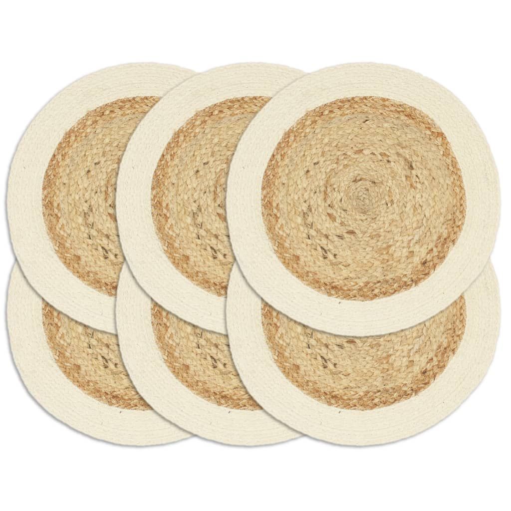 Tischsets 6 Stk. Natur 38 cm Rund Jute und Baumwolle